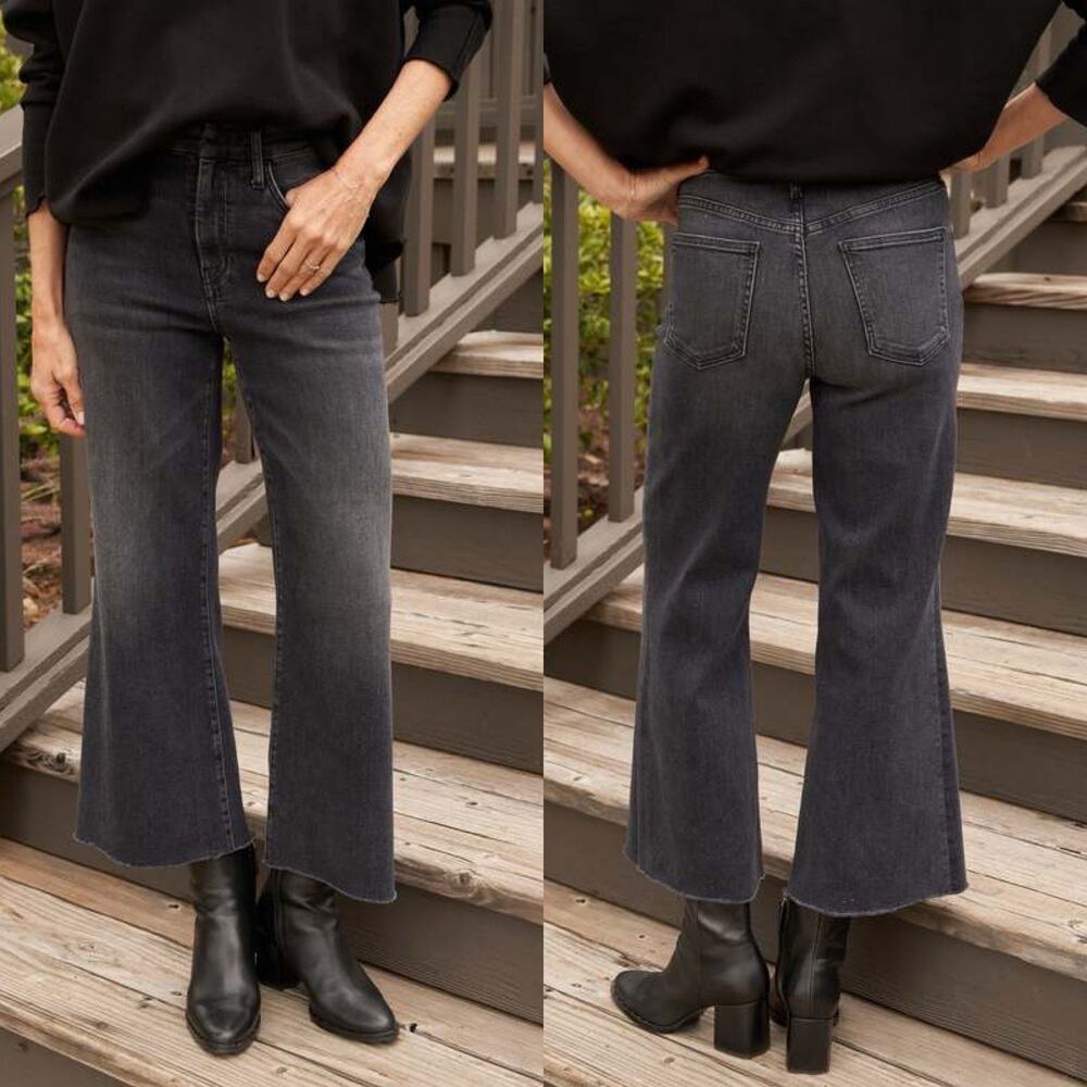 Frank And Eileen Washed Black Galway Wide Leg Cropped Raw Hem Jeans 24